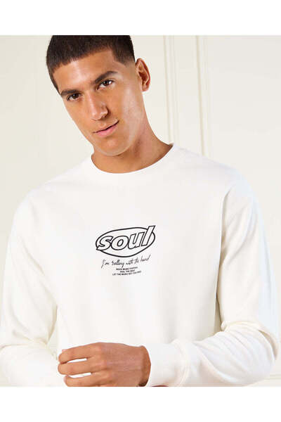 REDTAG Men White Printed Sweatshirt
