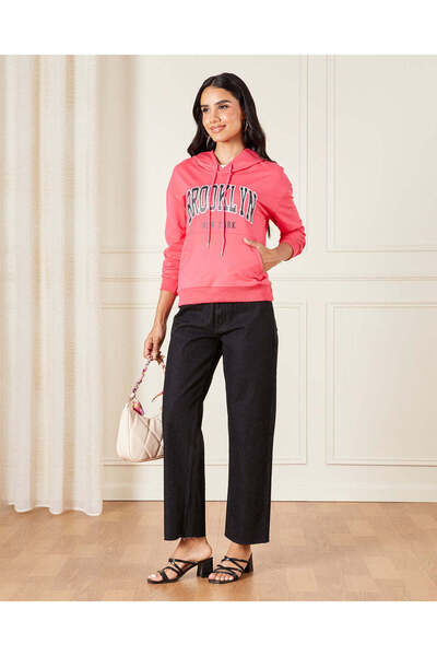 REDTAG Women Fuchsia Hooded Sweatshirt