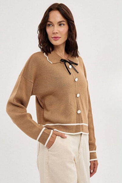 Swana Women's bow-tie polo neck knit cardigan