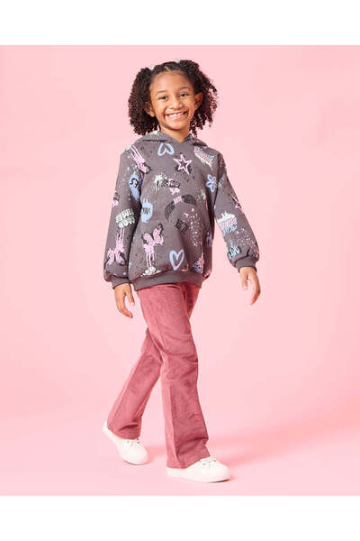 REDTAG Girls Charcoal Graffiti Hooded Sweatshirt