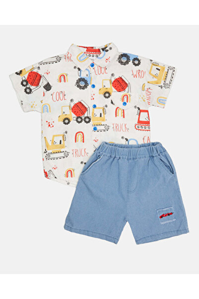 REDTAG طقم تي شيرت بولو أزرق وأبيض مع شورت للأولاد (قطعتين)