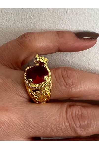 tones official 8 No Kırmızı Taşlı Ejderha Gösterişli Yüzük