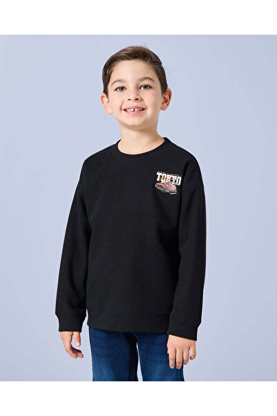 REDTAG Boys Black Printed Sweatshirt