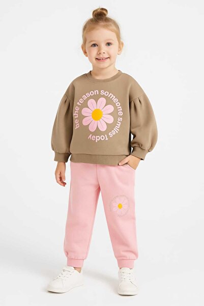 gigigiyim طقم بناتي بثلاثة خيوط مع تفاصيل أكمام على شكل البطيخ ونقشة البابونج