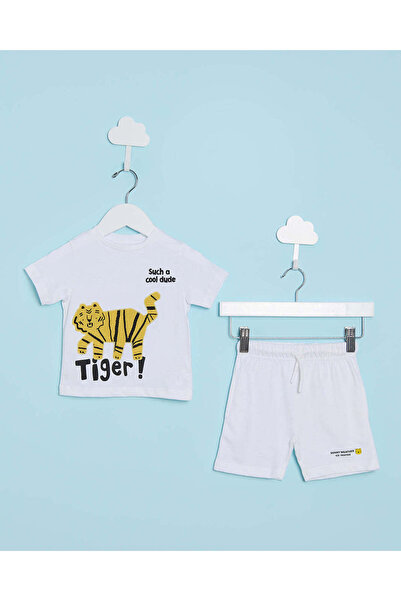 REDTAG Infant Boys White Embellished Casual Set (2 Piece)