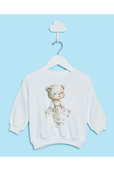 REDTAG Infant Girls White Teddy Print Sweatshirt