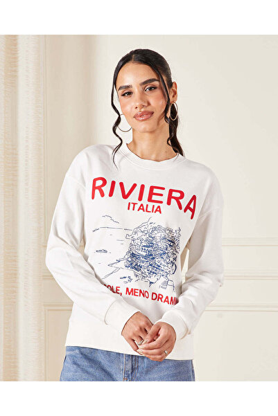 REDTAG Women White Printed Sweatshirt