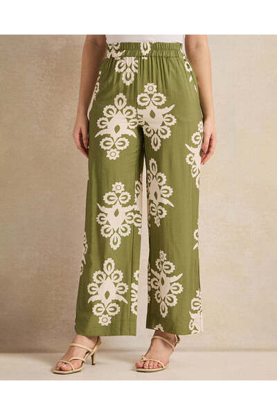 REDTAG Women Green Printed Trousers