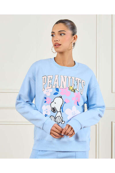 REDTAG Women Blue Peanuts Printed Sweatshirt