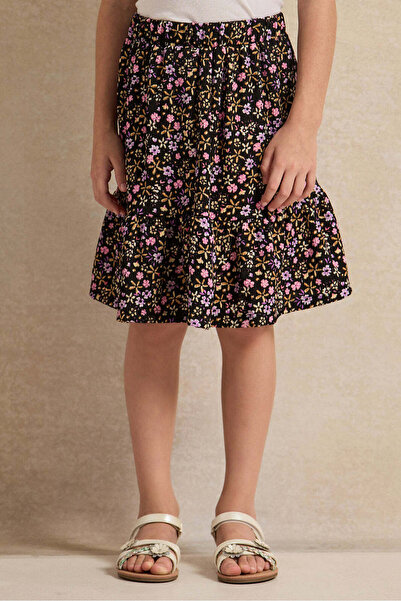 REDTAG Girls Black Flower Allover Print Skirt