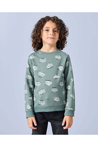 REDTAG Boys Green Printed Sweatshirt