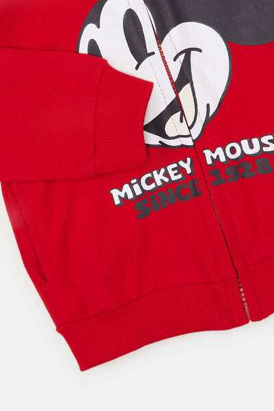 REDTAG Infant Boys Red Mickey Mouse Hooded Sweatshirt