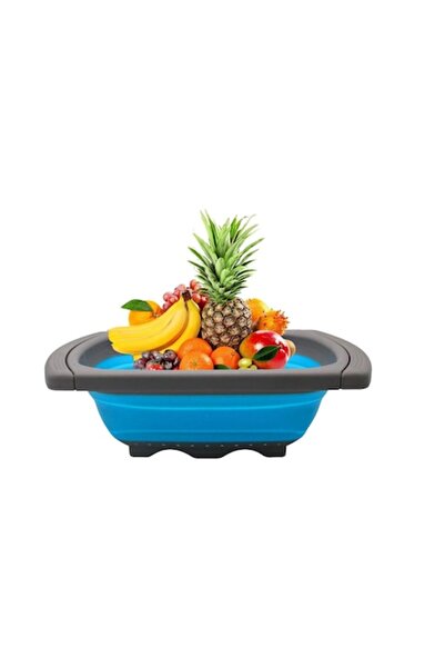 FONIX Comando Home Collapsible Expandable Fruit & Vegetable Drain Basket with Handle, 39x26x12 cm, Blue