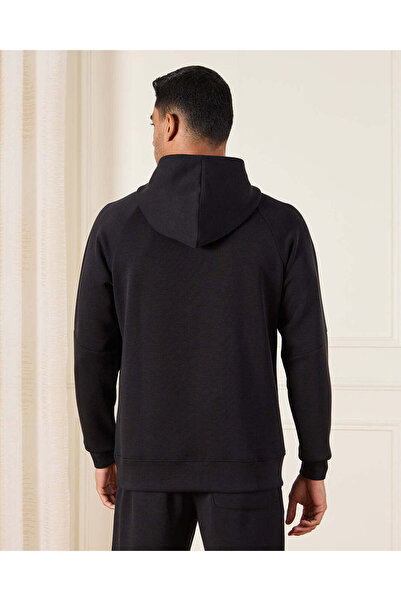 REDTAG Men Black Hooded Lounge Sweatshirt