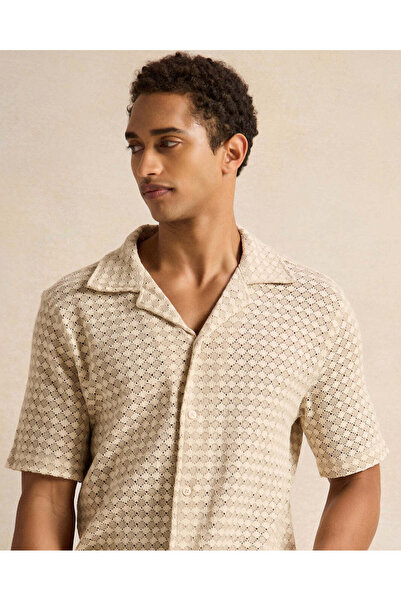 REDTAG Men Beige Jacquard Casual Shirt