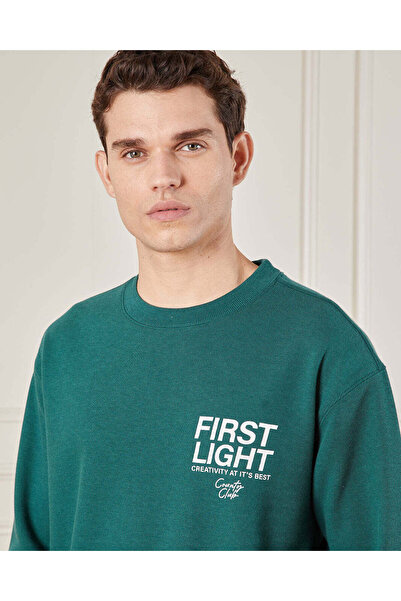 REDTAG Men Green Printed Bonded Sweatshirt