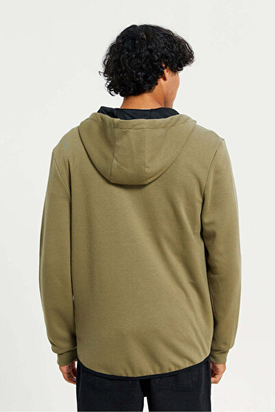 REDTAG Men Green Zip-Through Hooded sweatshirt