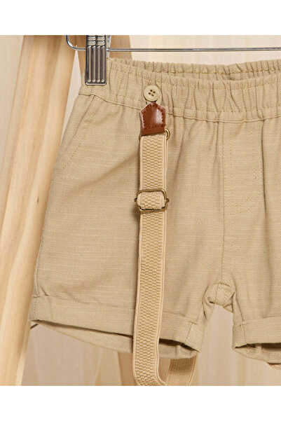 REDTAG Infant Boys Beige Linen Shorts With Suspender