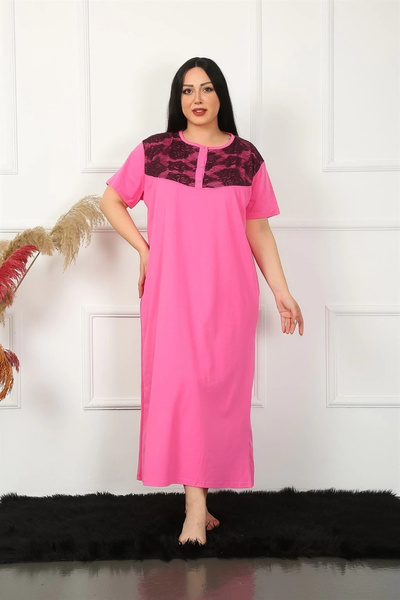 alfa expres Clothing Plus Size Lace Short Sleeve Fuchsia Mother Nightgown