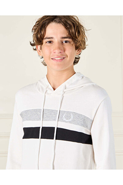 REDTAG Senior Boys White Hooded Sweatshirt