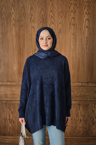 LOCCO Pulover de pluș pentru femei supradimensionat croială bleumarin