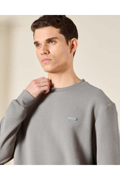 REDTAG Men Grey Jacquard Sweatshirt