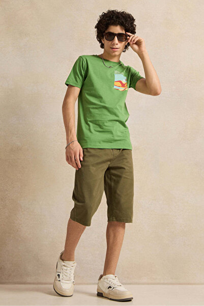 REDTAG Senior Boys Olive Pull-on Shorts