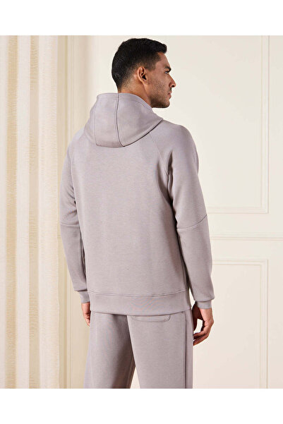 REDTAG Men Beige Hooded Lounge Sweatshirt