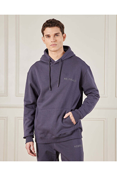 REDTAG Men Blue Hooded Lounge Sweatshirt