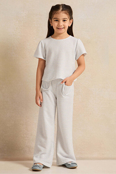 REDTAG Girls Blue Striped Casual Set (2 Piece)