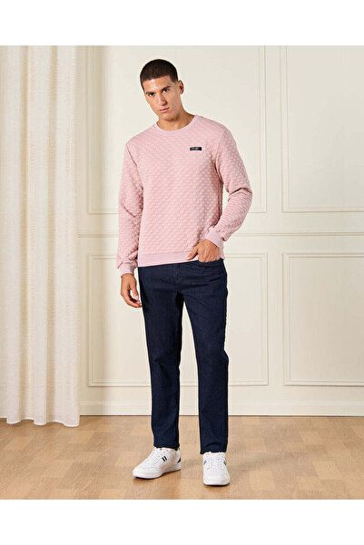 REDTAG Men Pink Textured Sweatshirt