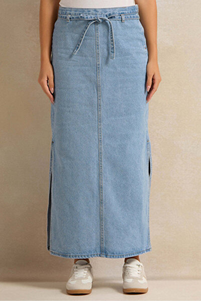 REDTAG Women Blue Denim Straight Skirt