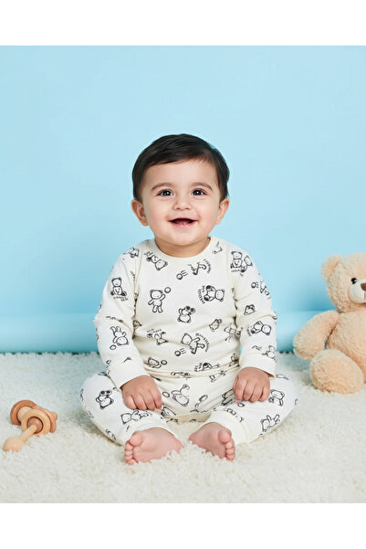 REDTAG Infant Boys Cream Printed Pyjama Set (2 Piece)