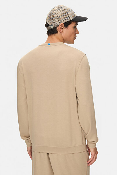 UCLA Machado Dark Beige Crew Neck Seersucker Print Standard Fit Men's Sweatshirt