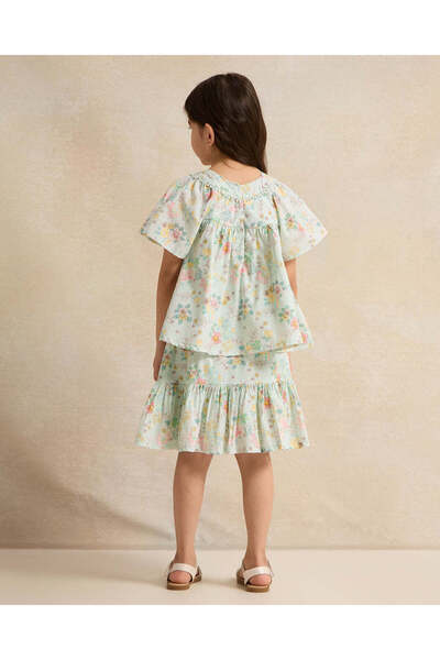 REDTAG Girls Green Allover Print Blouse And Skirt Set (2 Piece)