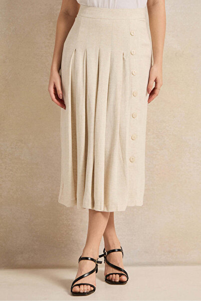 REDTAG تنورة نسائية من الكتان البيج المطوي