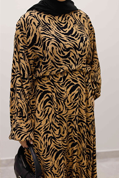 Tesettür Dünyası Φόρεμα με ελαστική μέση με μανίκια νυχτερίδας από βισκόζη TSD250235 Μαύρο