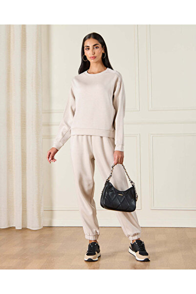 REDTAG Women Beige Ribbed Active Sweatshirt