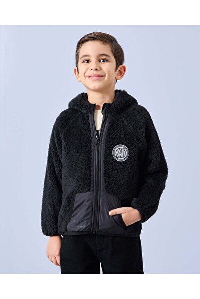 REDTAG سويت شيرت بغطاء رأس من الفرو الأسود للأولاد