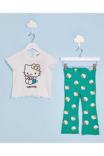 REDTAG Infant Girls White And Green Hello Kitty Casual Set (2 Piece)