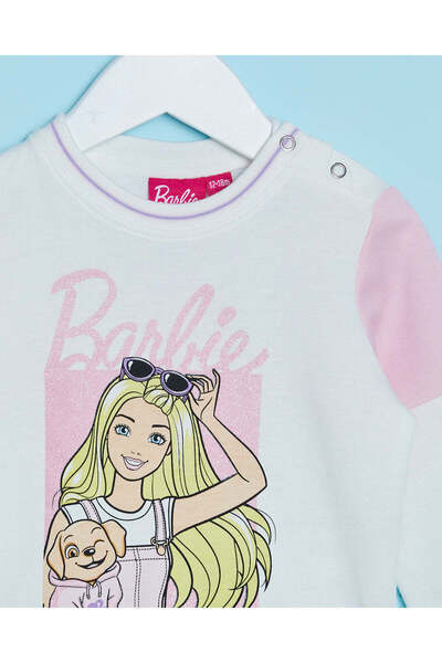 REDTAG Infant Girls White Barbie Printed Sweatshirt