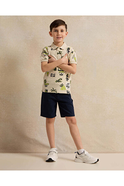 REDTAG Boys Navy Dobby Belted Shorts