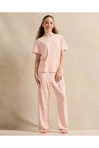 REDTAG Senior Girls Peach Floral Pyjama Set (2 Piece)