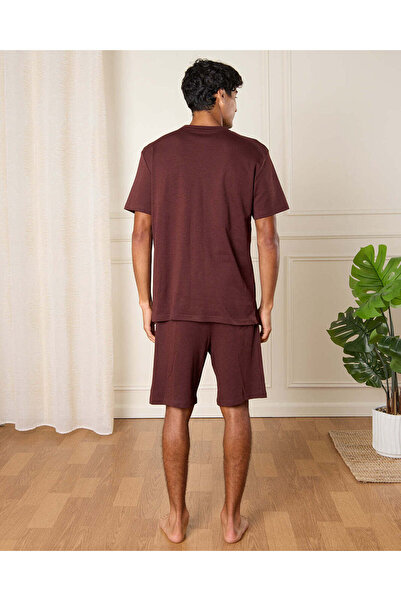 REDTAG Men Burgundy Plain Pyjama Set (2 Piece)