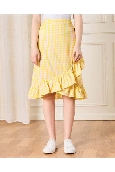REDTAG Senior Girls Yellow Checkered Skirt
