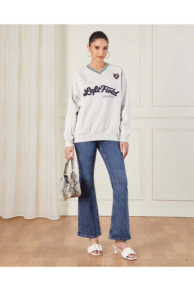 REDTAG Women Ivory V-Neck Sweatshirt