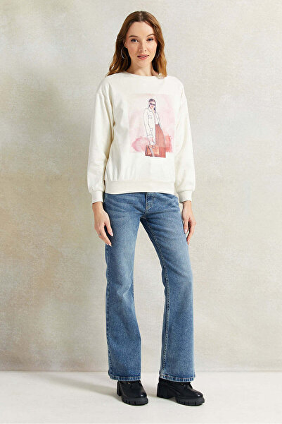 REDTAG Women Cream Printed Sweatshirt