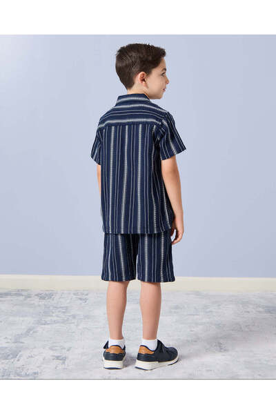 REDTAG Boys Navy Striped Shirt And Shorts Set (2 Piece)