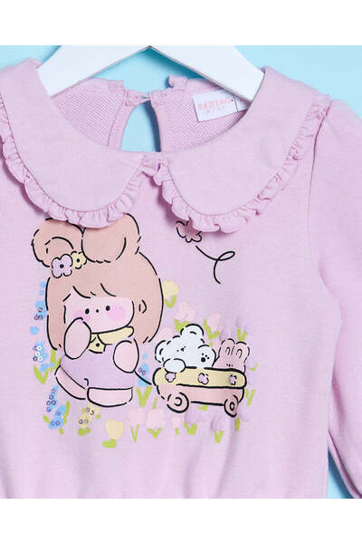 REDTAG Infant Girls Lilac Bunny Print Collared Sweatshirt