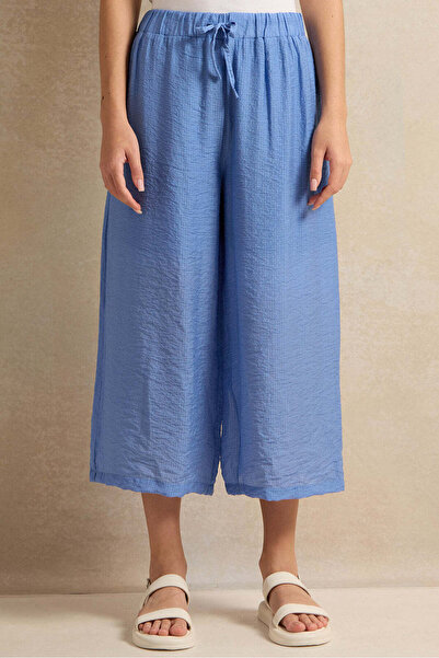 REDTAG Senior Girls Blue Jacquard Wide Leg Trousers